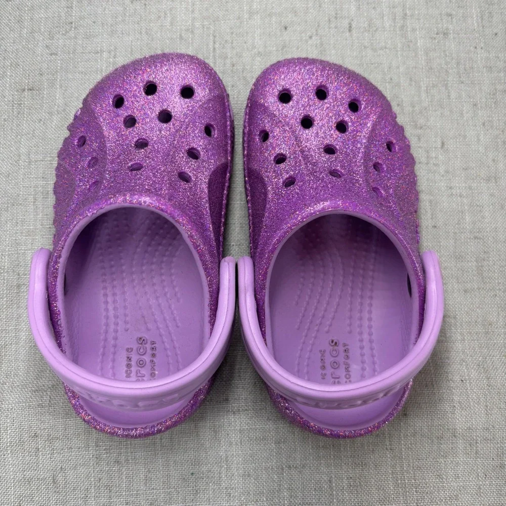 Crocs Kids Baya Clog Purple Glitter Orchid Sparkle Classic Slip On Toddler 6